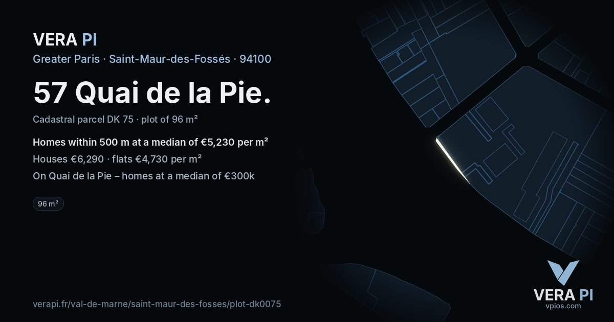 57 Quai de la Pie, Saint-Maur-des-Fossés at night – the plot lit, the parcels around coloured by the prices near them
