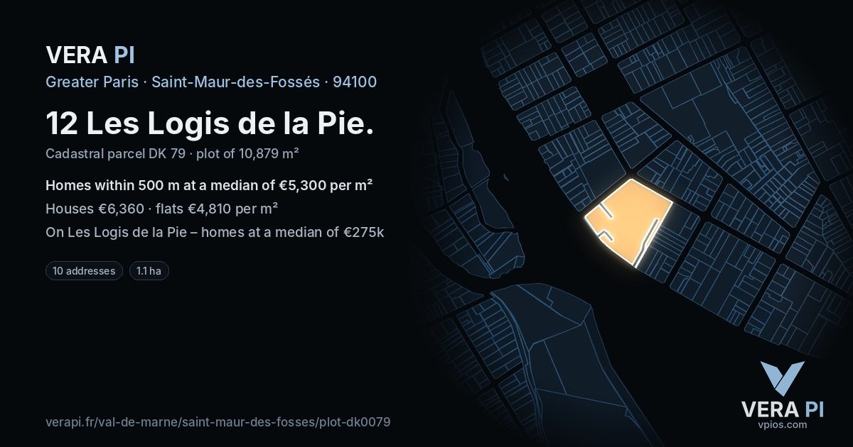 12 Les Logis de la Pie, Saint-Maur-des-Fossés at night – the plot lit, the parcels around coloured by the prices near them