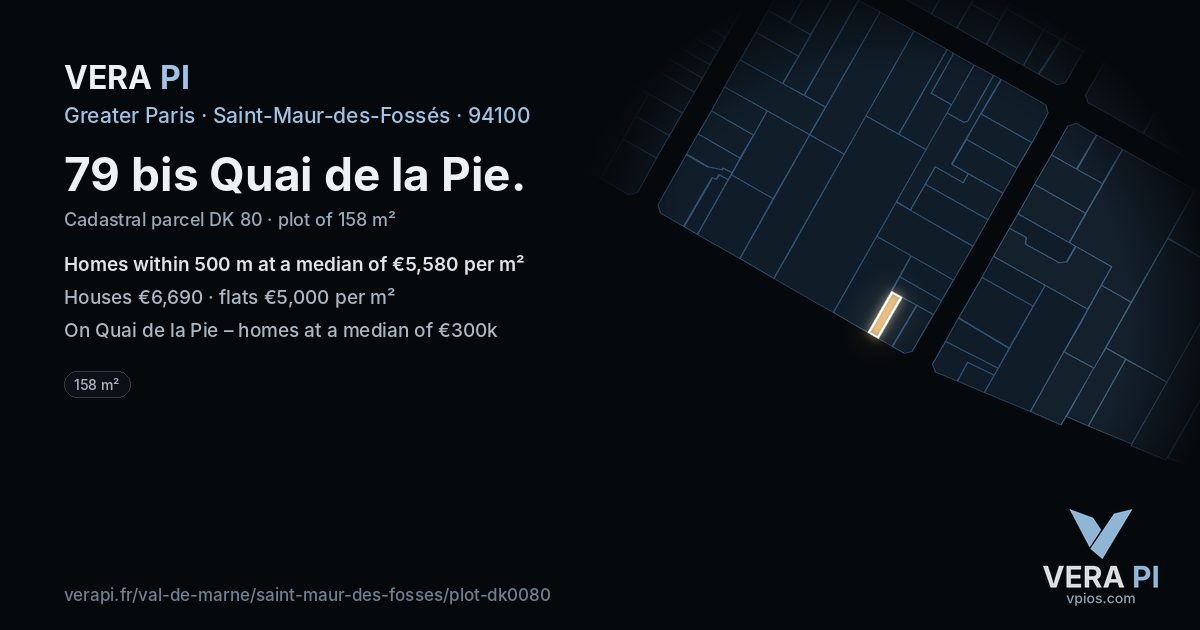 79 bis Quai de la Pie, Saint-Maur-des-Fossés at night – the plot lit, the parcels around coloured by the prices near them