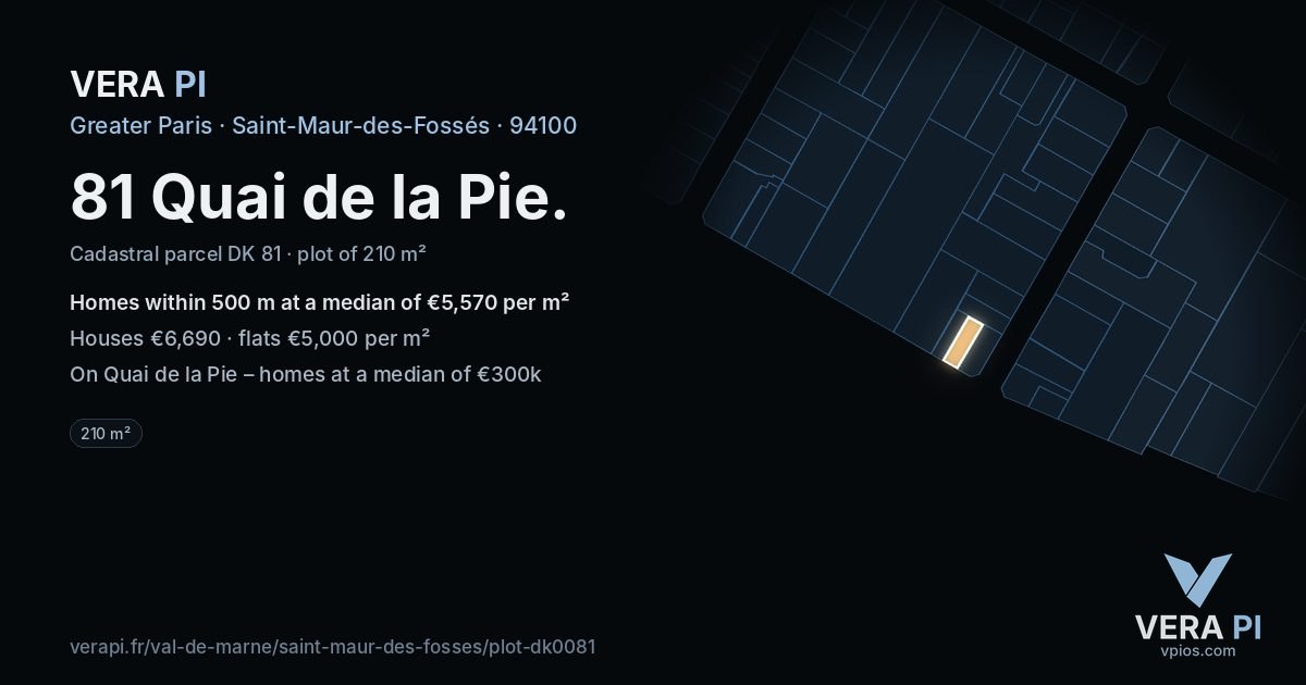 81 Quai de la Pie, Saint-Maur-des-Fossés at night – the plot lit, the parcels around coloured by the prices near them