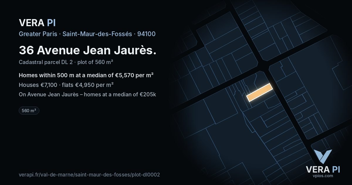 36 Avenue Jean Jaurès, Saint-Maur-des-Fossés at night – the plot lit, the parcels around coloured by the prices near them