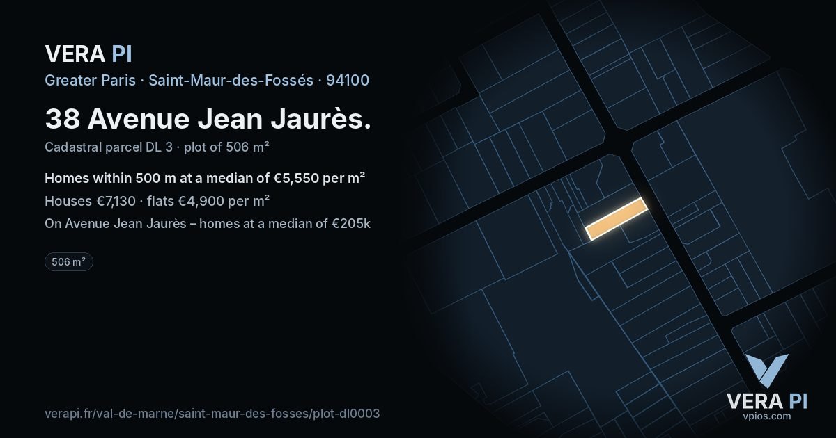 38 Avenue Jean Jaurès, Saint-Maur-des-Fossés at night – the plot lit, the parcels around coloured by the prices near them