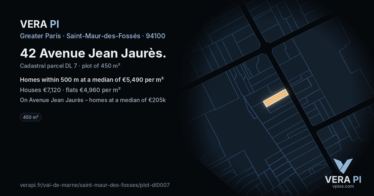 42 Avenue Jean Jaurès, Saint-Maur-des-Fossés at night – the plot lit, the parcels around coloured by the prices near them