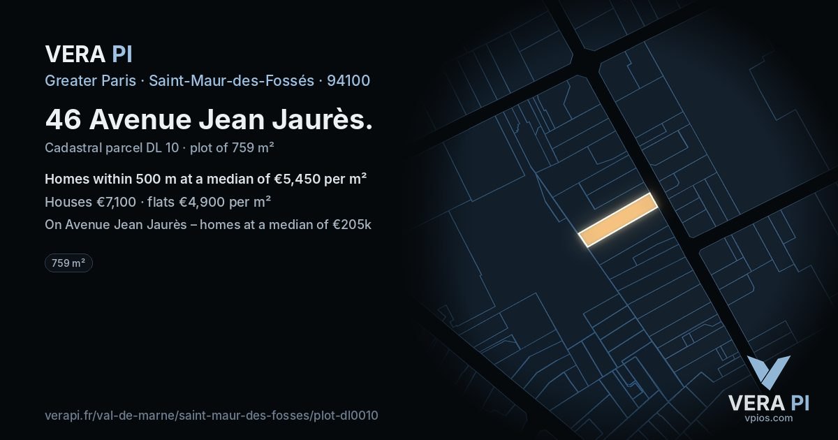 46 Avenue Jean Jaurès, Saint-Maur-des-Fossés at night – the plot lit, the parcels around coloured by the prices near them