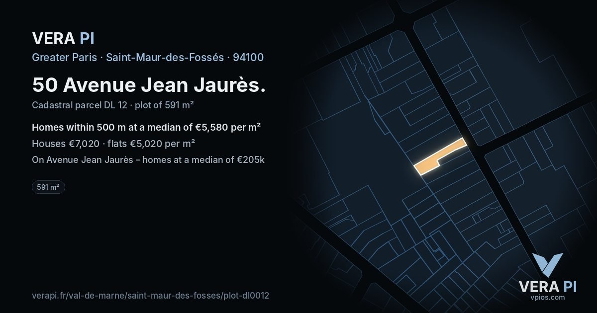 50 Avenue Jean Jaurès, Saint-Maur-des-Fossés at night – the plot lit, the parcels around coloured by the prices near them