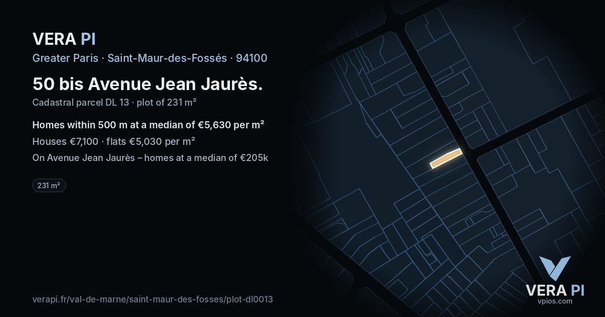 50 bis Avenue Jean Jaurès, Saint-Maur-des-Fossés at night – the plot lit, the parcels around coloured by the prices near them