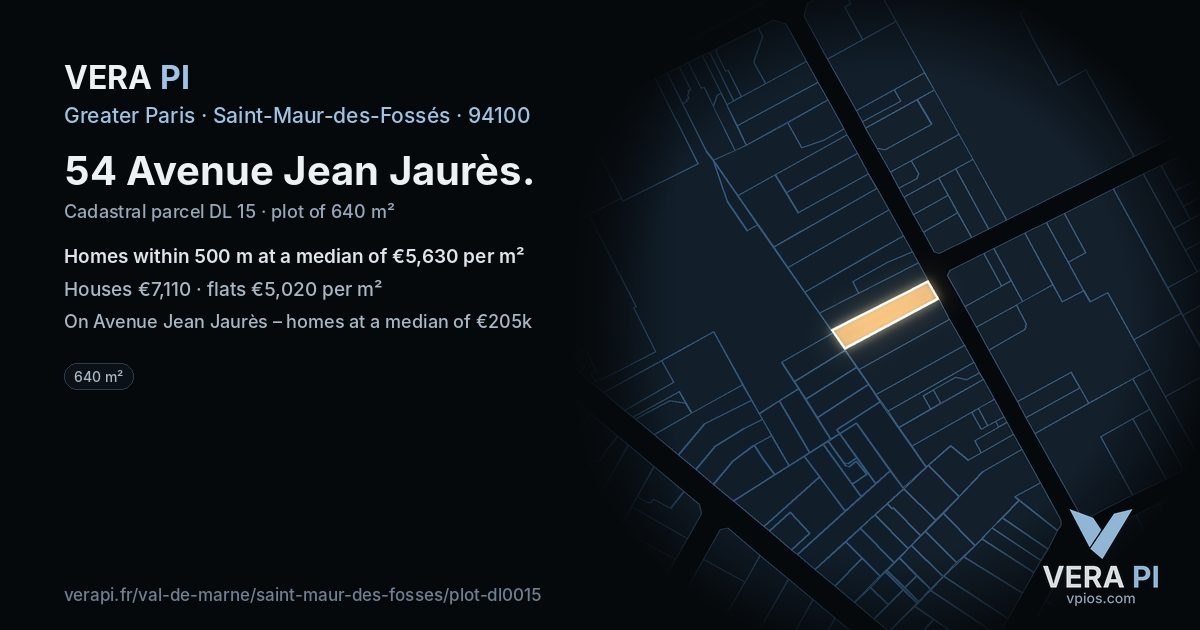 54 Avenue Jean Jaurès, Saint-Maur-des-Fossés at night – the plot lit, the parcels around coloured by the prices near them