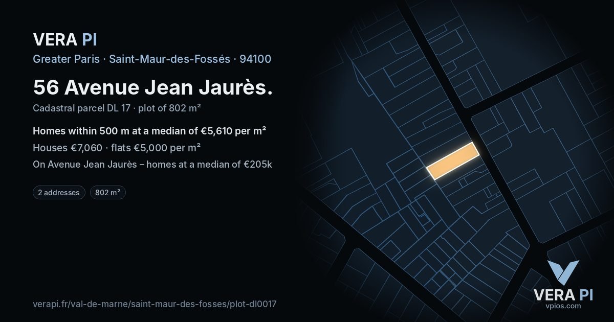 56 Avenue Jean Jaurès, Saint-Maur-des-Fossés at night – the plot lit, the parcels around coloured by the prices near them