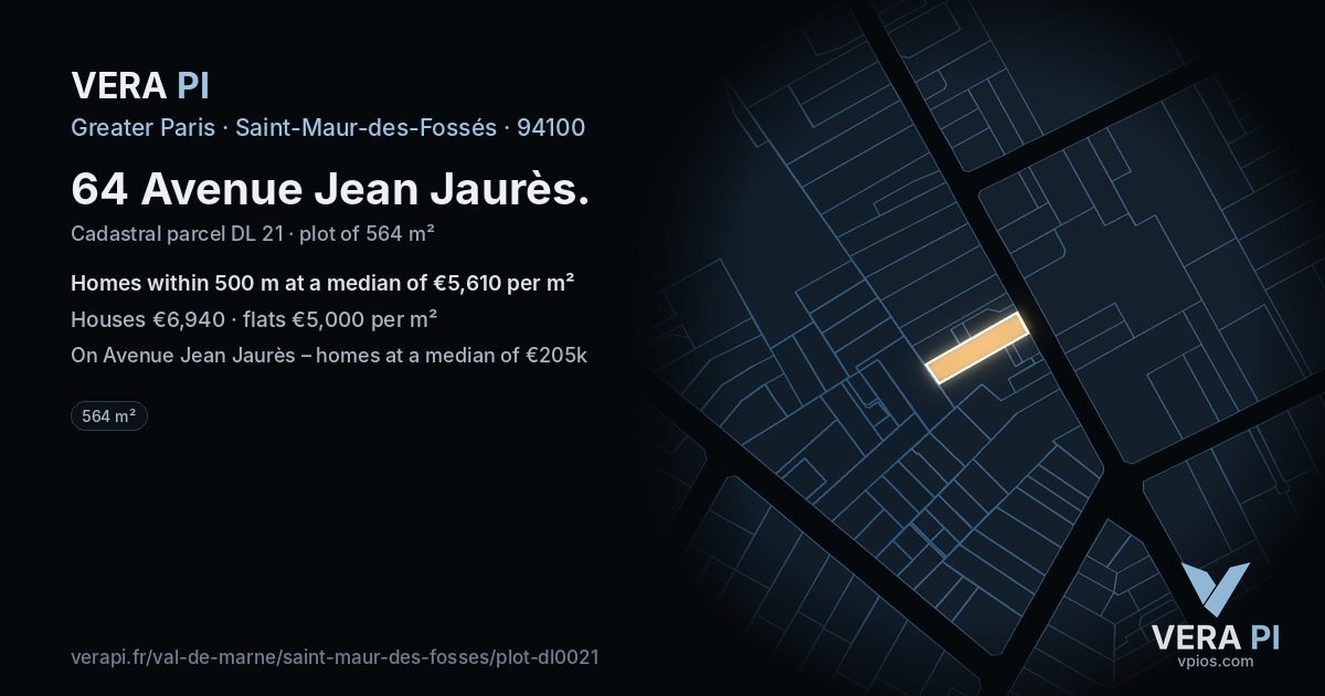 64 Avenue Jean Jaurès, Saint-Maur-des-Fossés at night – the plot lit, the parcels around coloured by the prices near them