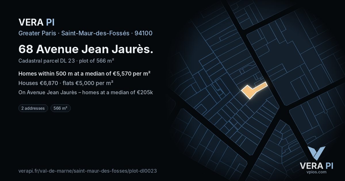 68 Avenue Jean Jaurès, Saint-Maur-des-Fossés at night – the plot lit, the parcels around coloured by the prices near them