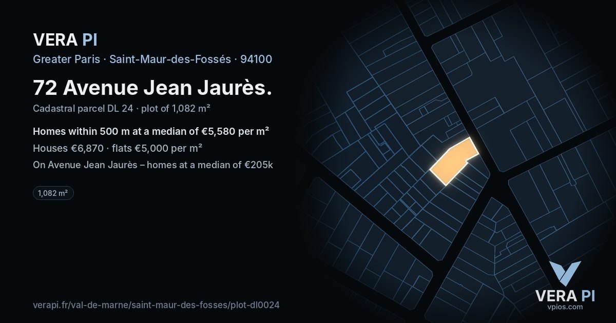 72 Avenue Jean Jaurès, Saint-Maur-des-Fossés at night – the plot lit, the parcels around coloured by the prices near them