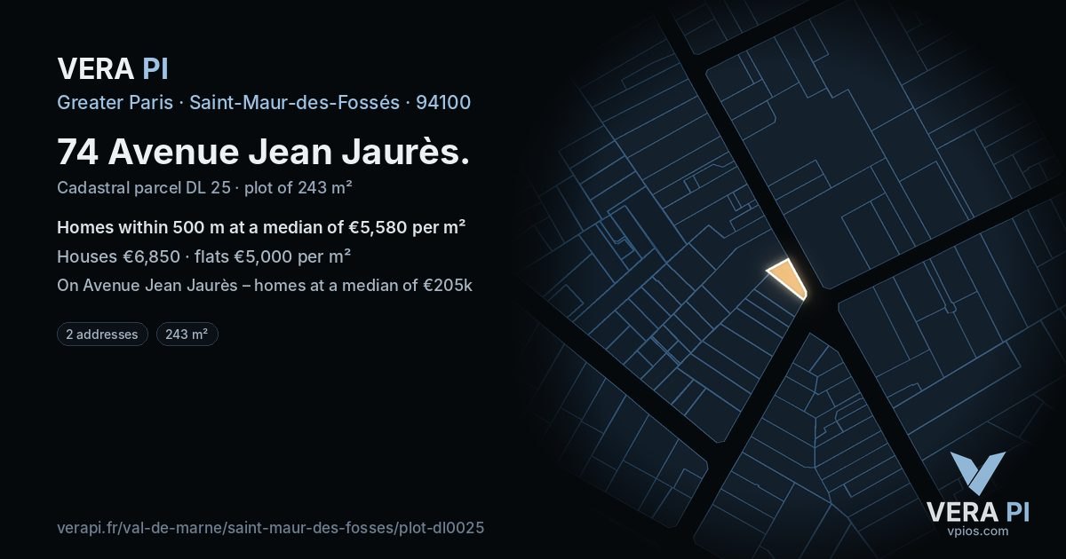 74 Avenue Jean Jaurès, Saint-Maur-des-Fossés at night – the plot lit, the parcels around coloured by the prices near them