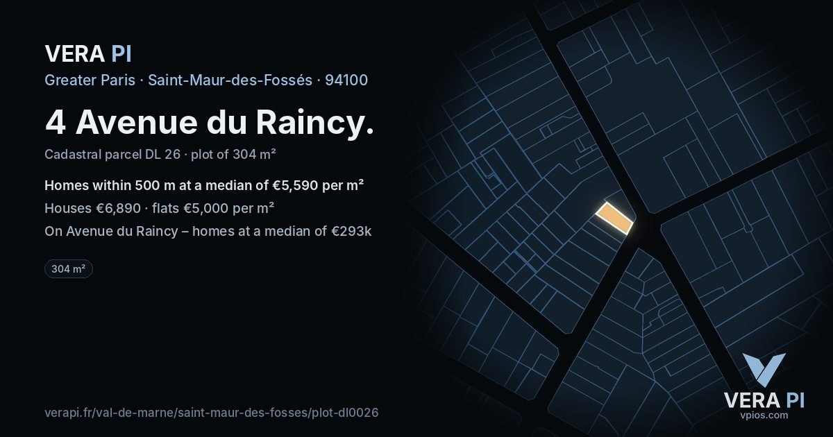 4 Avenue du Raincy, Saint-Maur-des-Fossés at night – the plot lit, the parcels around coloured by the prices near them