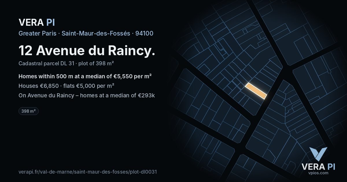 12 Avenue du Raincy, Saint-Maur-des-Fossés at night – the plot lit, the parcels around coloured by the prices near them