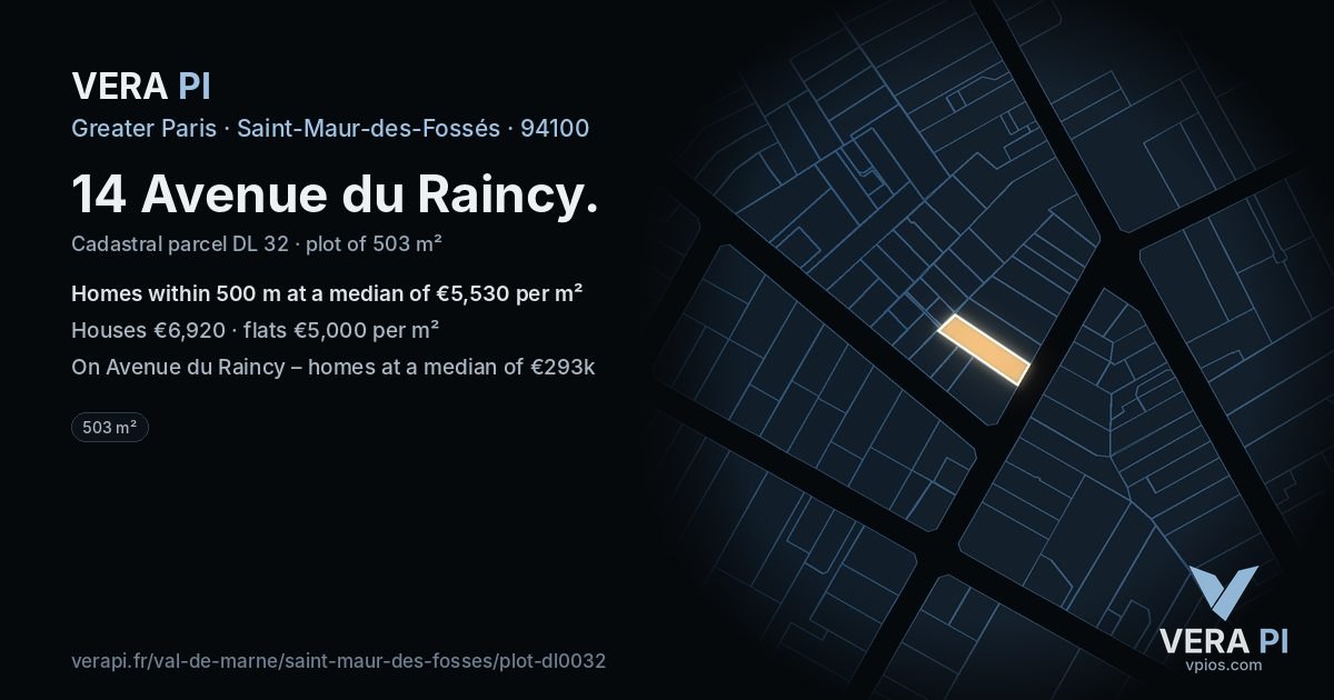 14 Avenue du Raincy, Saint-Maur-des-Fossés at night – the plot lit, the parcels around coloured by the prices near them