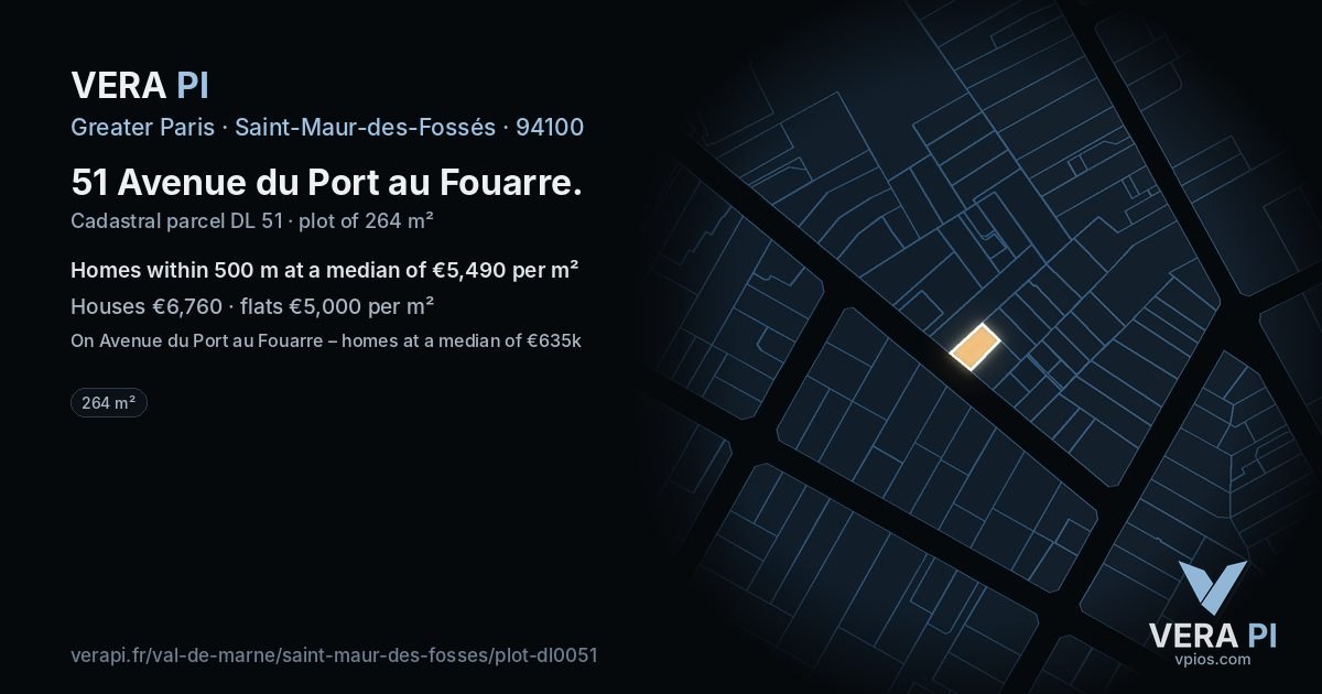51 Avenue du Port au Fouarre, Saint-Maur-des-Fossés at night – the plot lit, the parcels around coloured by the prices near them