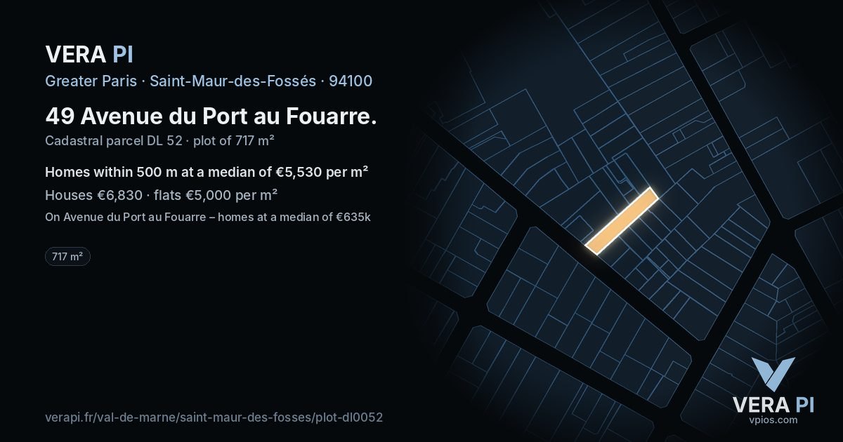 49 Avenue du Port au Fouarre, Saint-Maur-des-Fossés at night – the plot lit, the parcels around coloured by the prices near them