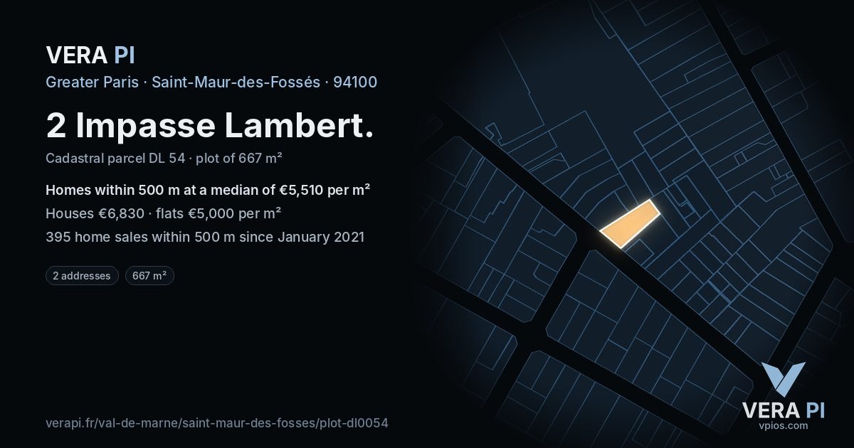 2 Impasse Lambert, Saint-Maur-des-Fossés at night – the plot lit, the parcels around coloured by the prices near them