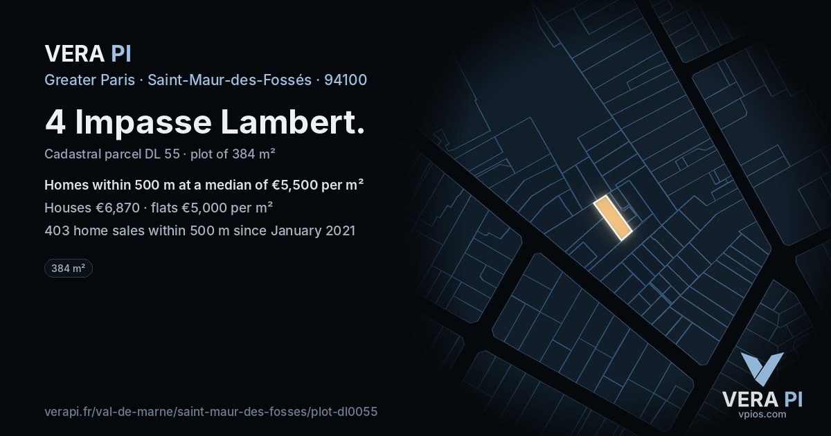 4 Impasse Lambert, Saint-Maur-des-Fossés at night – the plot lit, the parcels around coloured by the prices near them