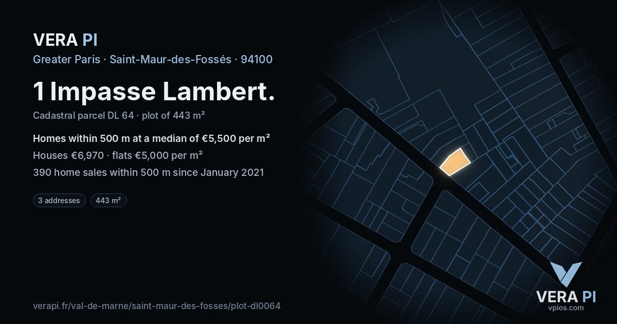 1 Impasse Lambert, Saint-Maur-des-Fossés at night – the plot lit, the parcels around coloured by the prices near them