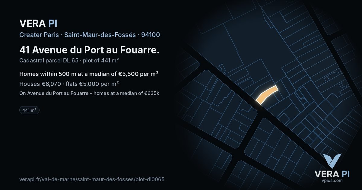 41 Avenue du Port au Fouarre, Saint-Maur-des-Fossés at night – the plot lit, the parcels around coloured by the prices near them