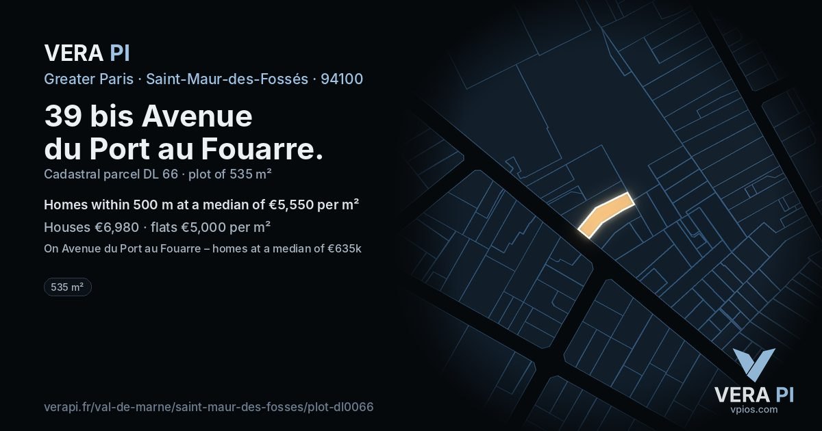 39 bis Avenue du Port au Fouarre, Saint-Maur-des-Fossés at night – the plot lit, the parcels around coloured by the prices near them