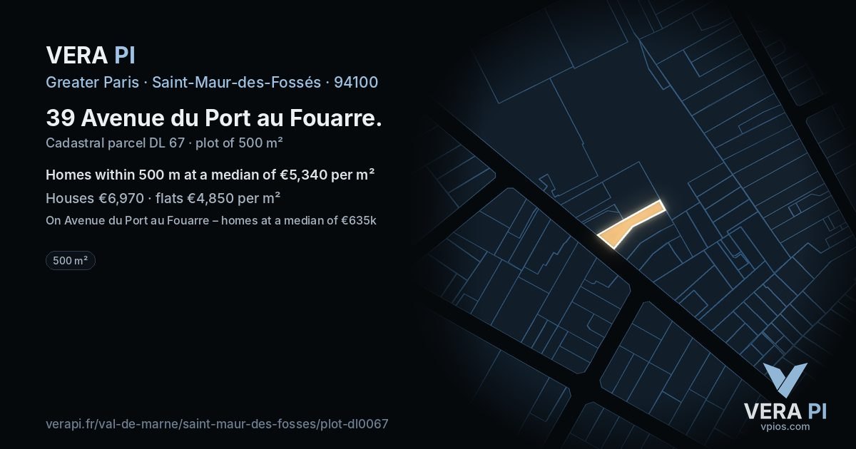 39 Avenue du Port au Fouarre, Saint-Maur-des-Fossés at night – the plot lit, the parcels around coloured by the prices near them