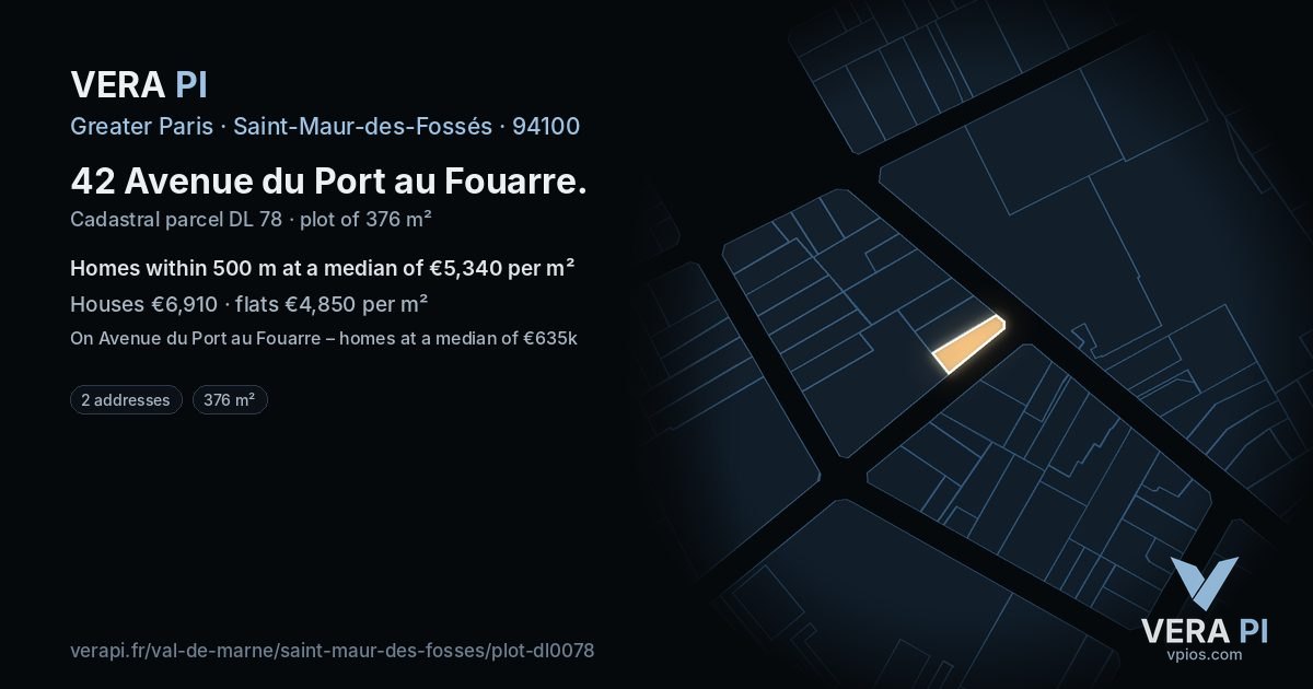42 Avenue du Port au Fouarre, Saint-Maur-des-Fossés at night – the plot lit, the parcels around coloured by the prices near them