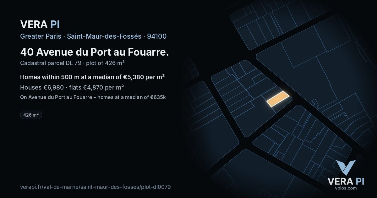 40 Avenue du Port au Fouarre, Saint-Maur-des-Fossés at night – the plot lit, the parcels around coloured by the prices near them