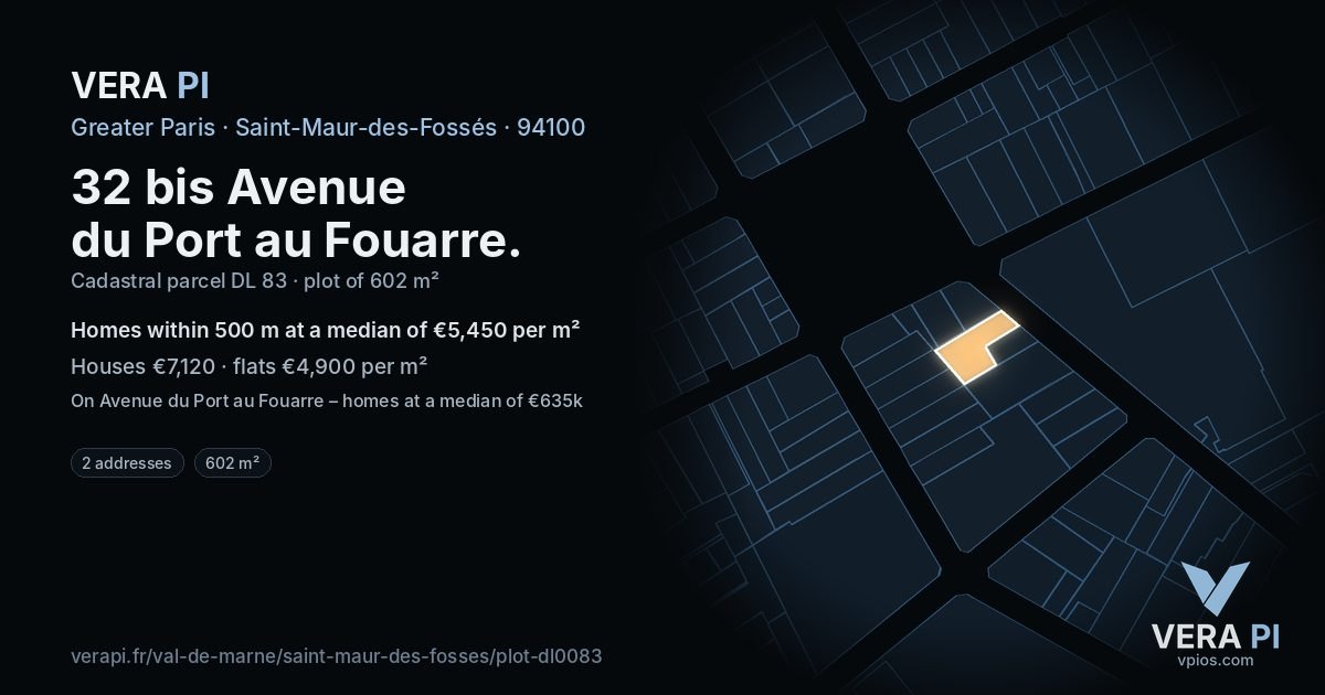 32 bis Avenue du Port au Fouarre, Saint-Maur-des-Fossés at night – the plot lit, the parcels around coloured by the prices near them