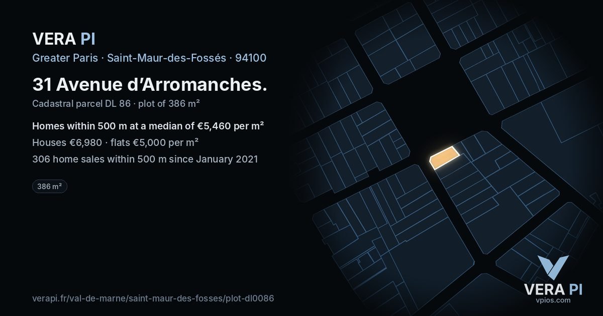 31 Avenue d’Arromanches, Saint-Maur-des-Fossés at night – the plot lit, the parcels around coloured by the prices near them