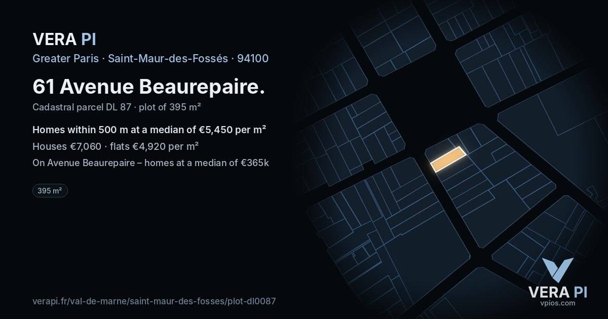 61 Avenue Beaurepaire, Saint-Maur-des-Fossés at night – the plot lit, the parcels around coloured by the prices near them