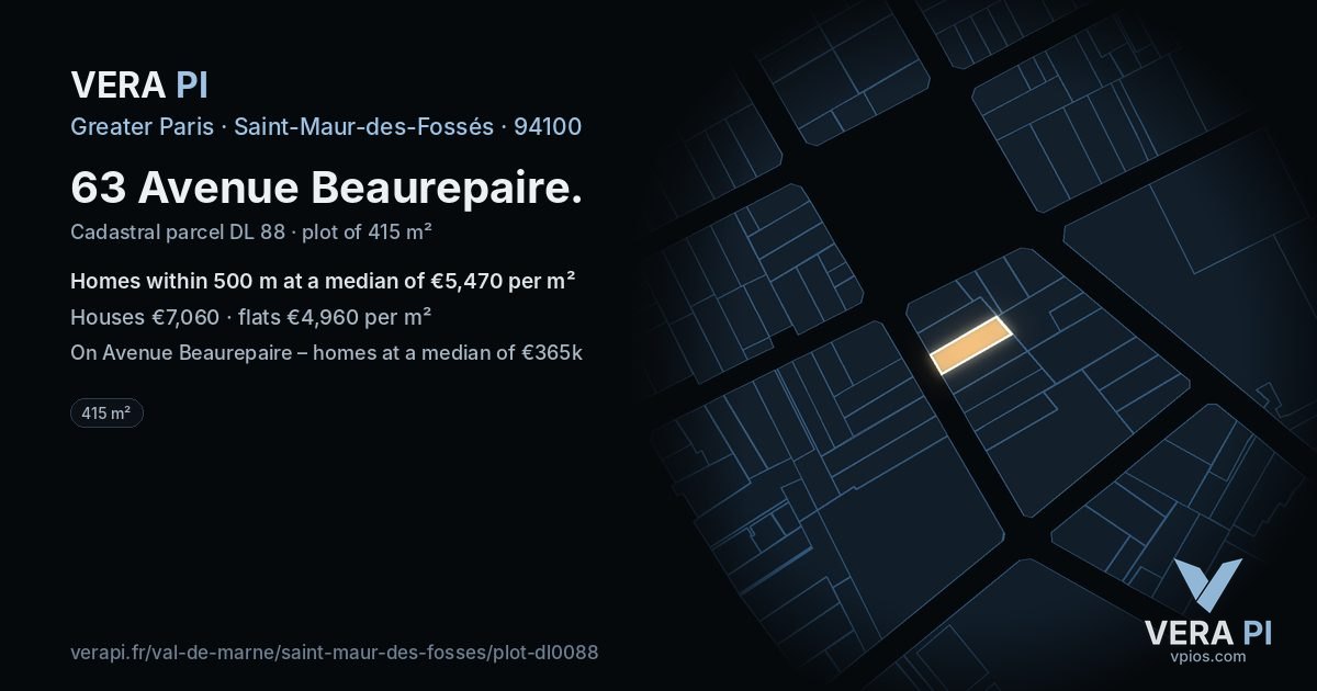 63 Avenue Beaurepaire, Saint-Maur-des-Fossés at night – the plot lit, the parcels around coloured by the prices near them