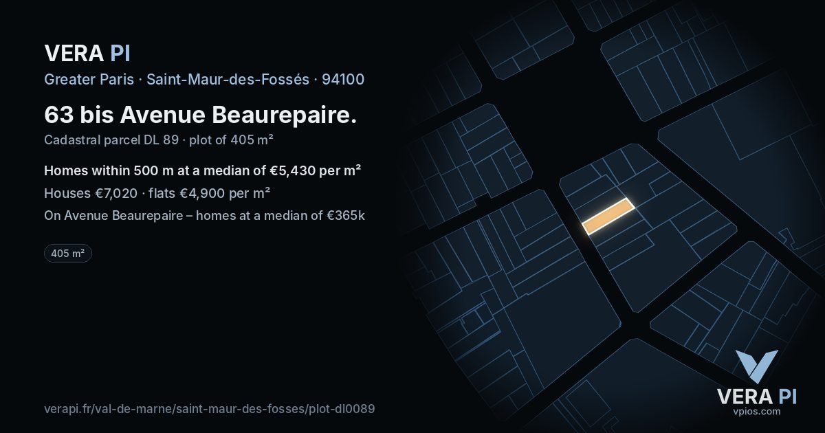 63 bis Avenue Beaurepaire, Saint-Maur-des-Fossés at night – the plot lit, the parcels around coloured by the prices near them