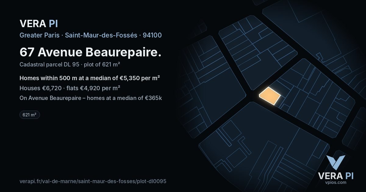 67 Avenue Beaurepaire, Saint-Maur-des-Fossés at night – the plot lit, the parcels around coloured by the prices near them