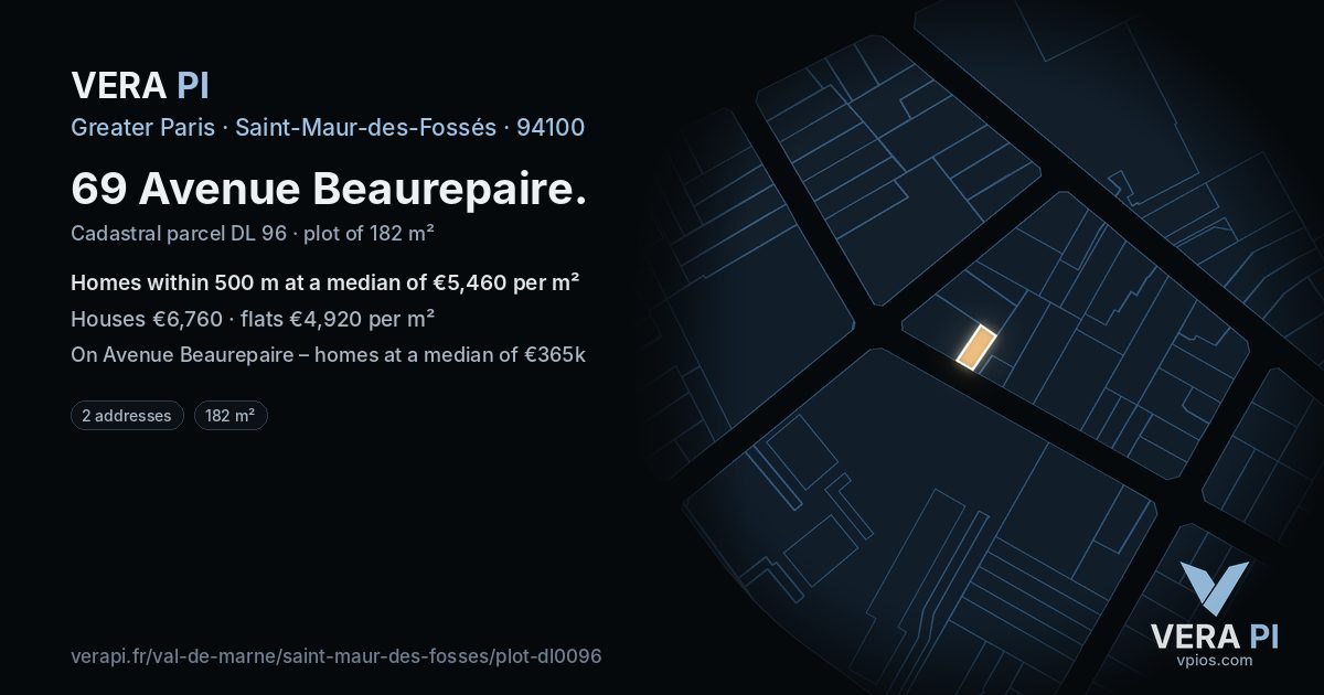 69 Avenue Beaurepaire, Saint-Maur-des-Fossés at night – the plot lit, the parcels around coloured by the prices near them
