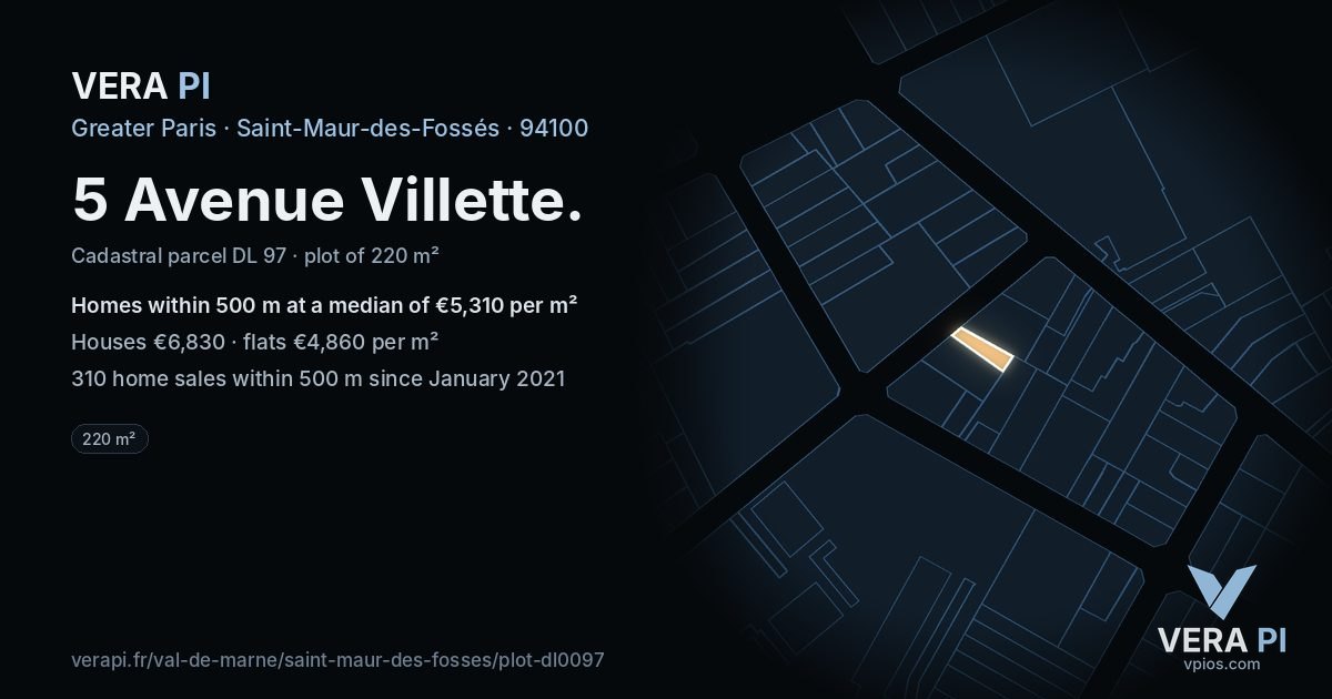 5 Avenue Villette, Saint-Maur-des-Fossés at night – the plot lit, the parcels around coloured by the prices near them