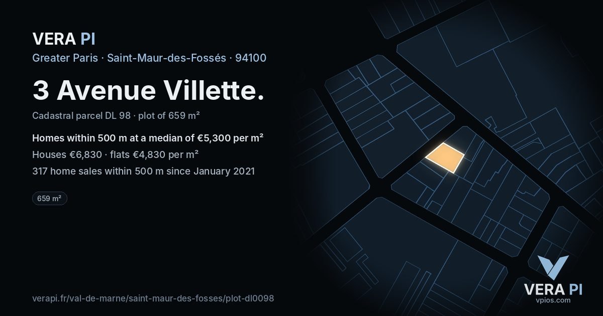 3 Avenue Villette, Saint-Maur-des-Fossés at night – the plot lit, the parcels around coloured by the prices near them