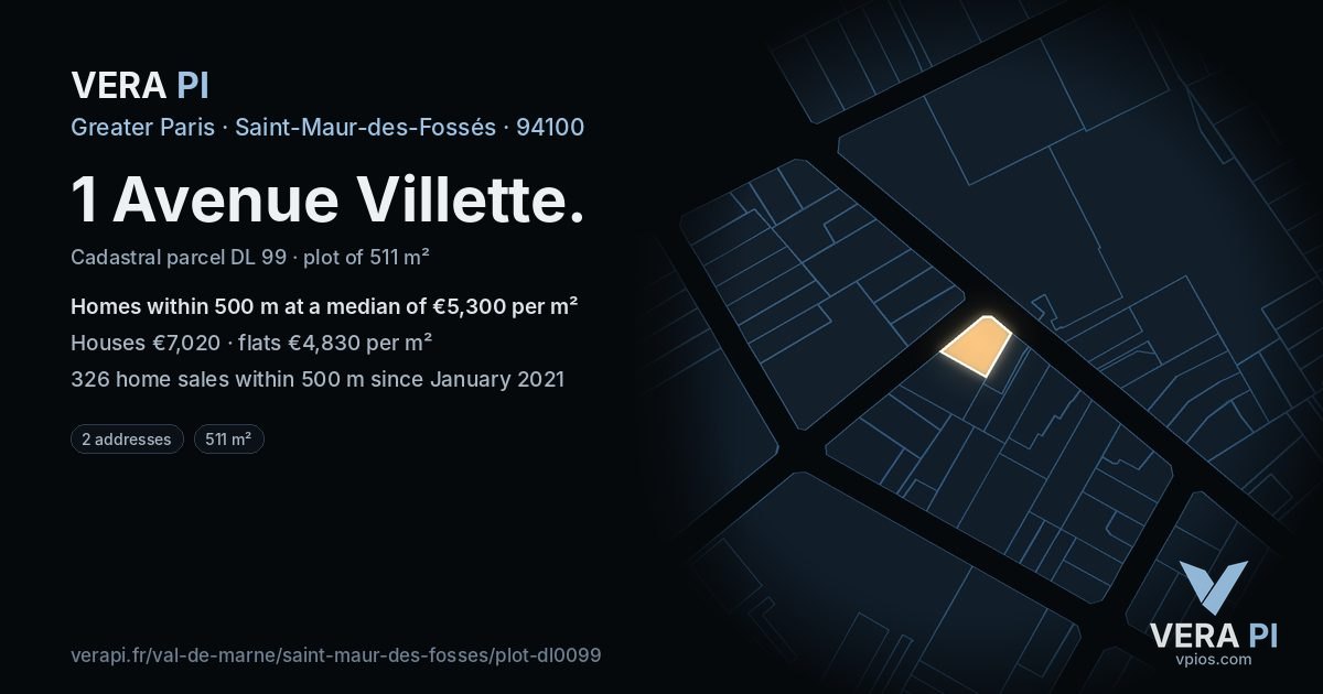 1 Avenue Villette, Saint-Maur-des-Fossés at night – the plot lit, the parcels around coloured by the prices near them