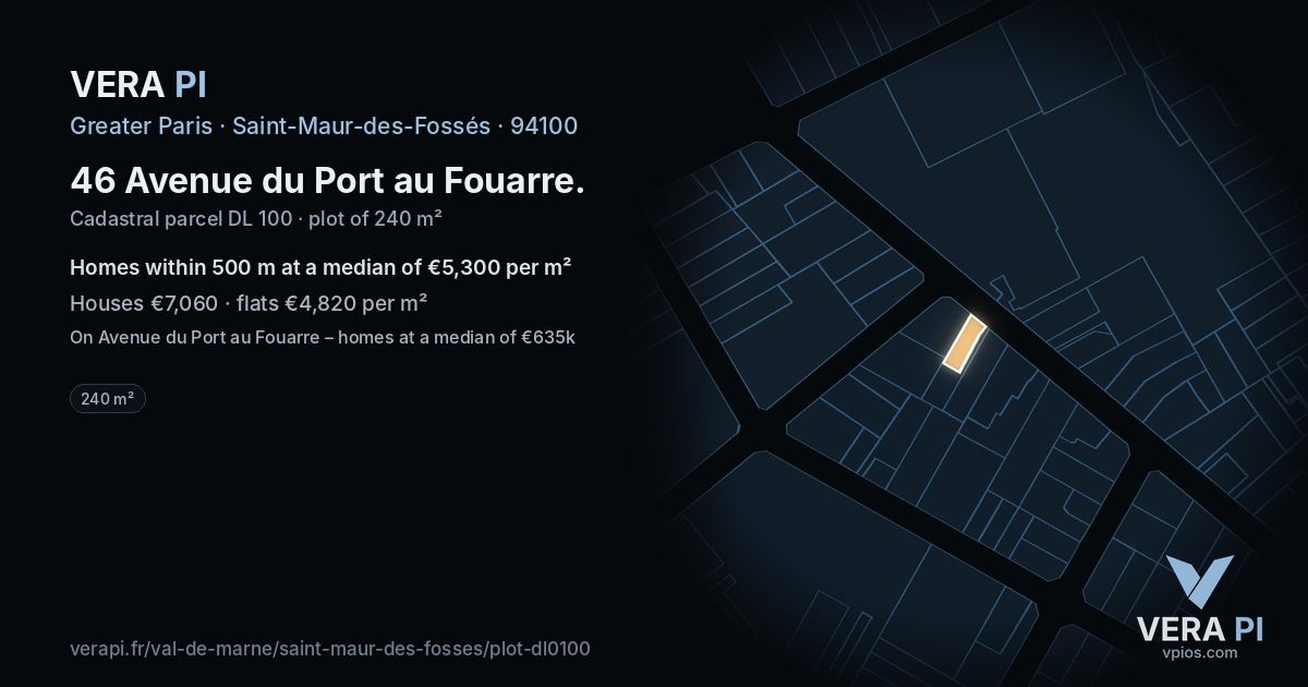46 Avenue du Port au Fouarre, Saint-Maur-des-Fossés at night – the plot lit, the parcels around coloured by the prices near them