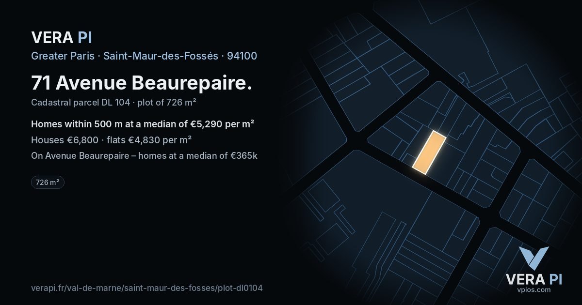 71 Avenue Beaurepaire, Saint-Maur-des-Fossés at night – the plot lit, the parcels around coloured by the prices near them