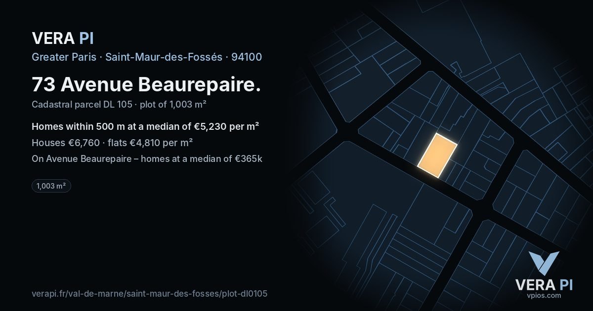 73 Avenue Beaurepaire, Saint-Maur-des-Fossés at night – the plot lit, the parcels around coloured by the prices near them