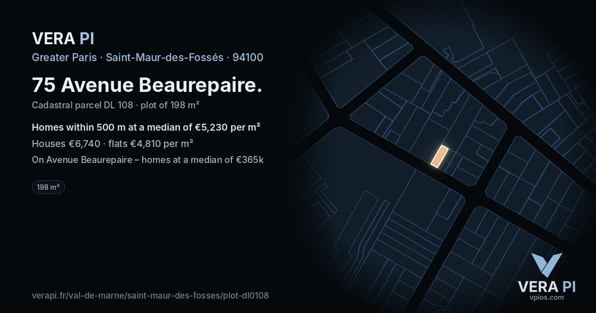 75 Avenue Beaurepaire, Saint-Maur-des-Fossés at night – the plot lit, the parcels around coloured by the prices near them