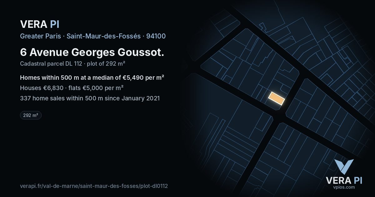 6 Avenue Georges Goussot, Saint-Maur-des-Fossés at night – the plot lit, the parcels around coloured by the prices near them