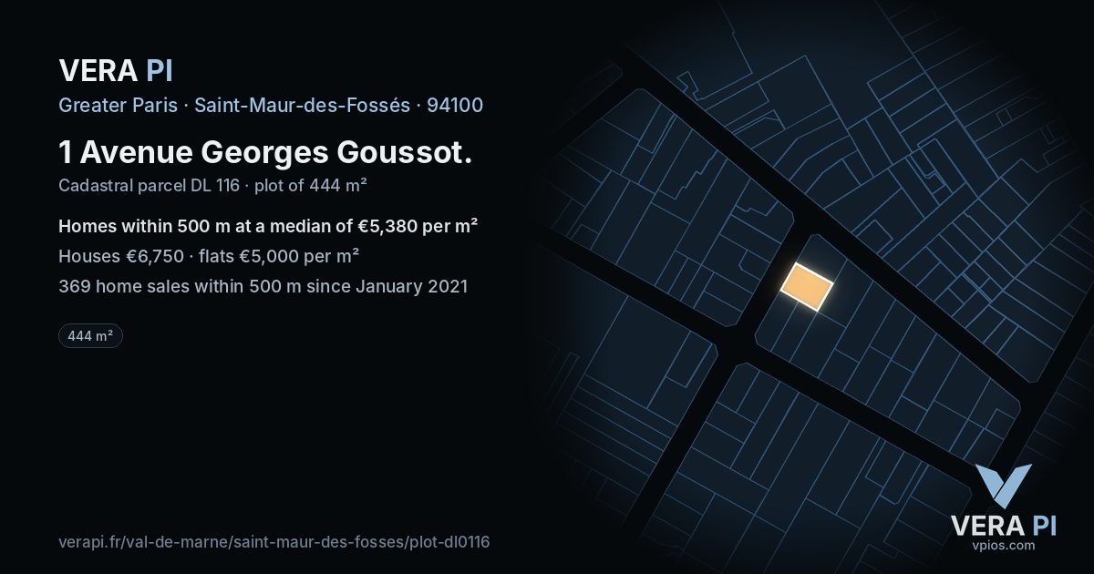 1 Avenue Georges Goussot, Saint-Maur-des-Fossés at night – the plot lit, the parcels around coloured by the prices near them