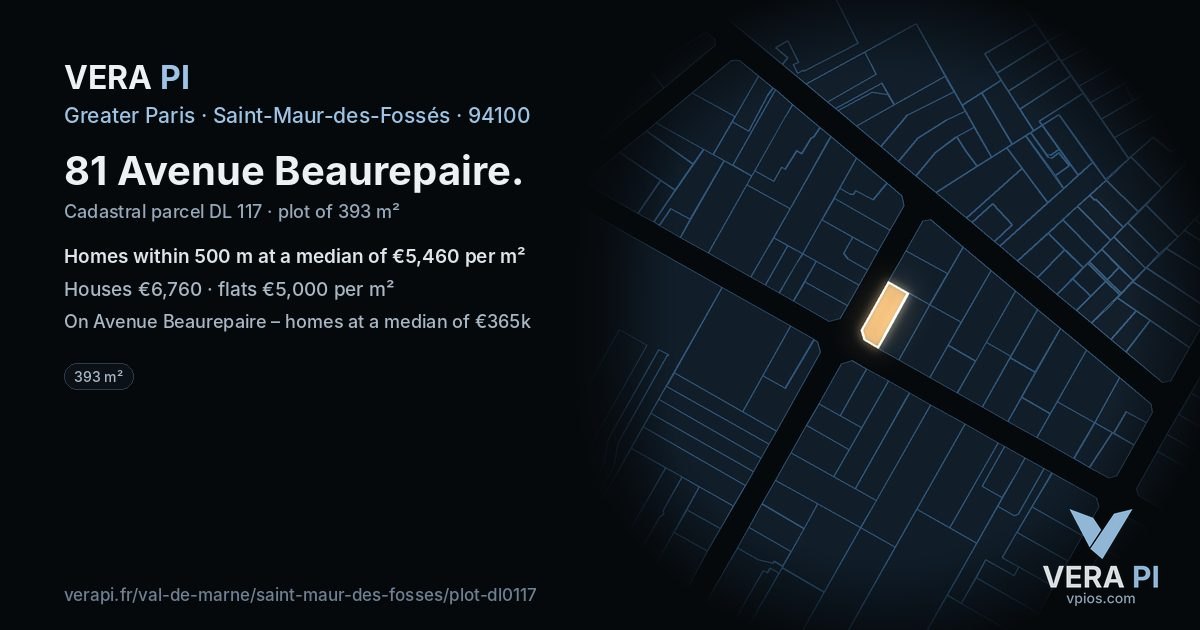 81 Avenue Beaurepaire, Saint-Maur-des-Fossés at night – the plot lit, the parcels around coloured by the prices near them