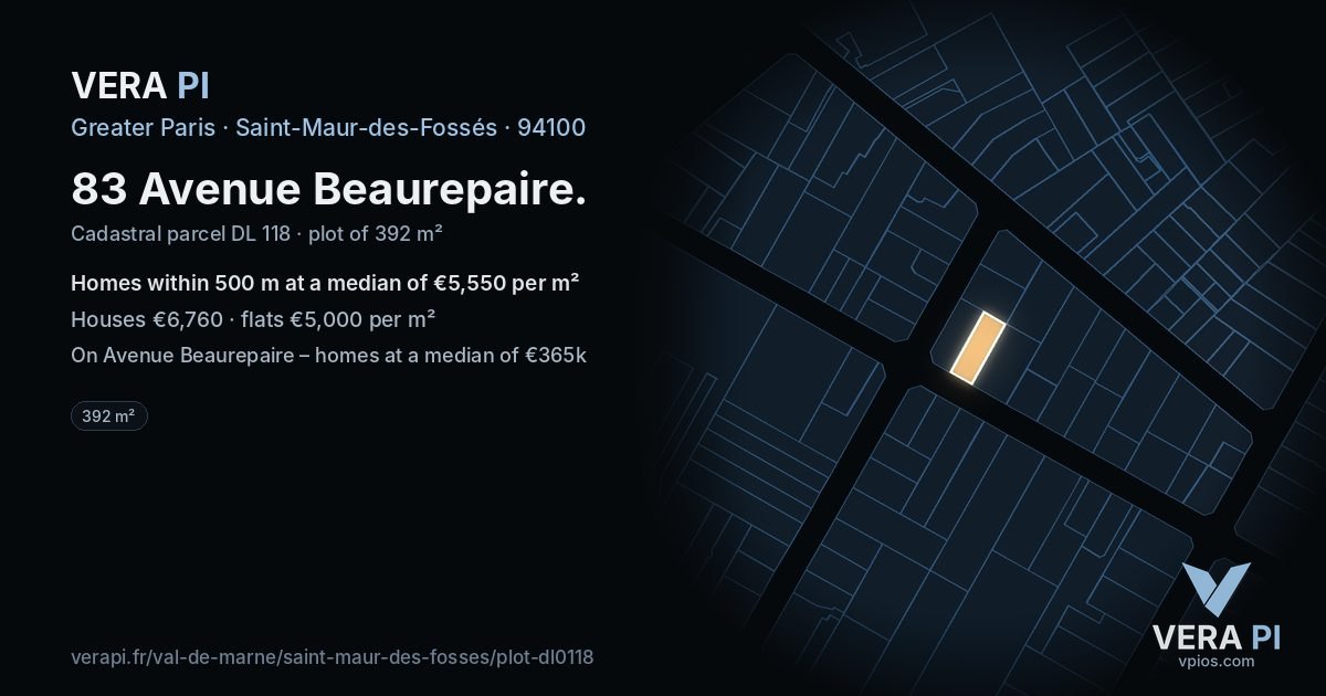 83 Avenue Beaurepaire, Saint-Maur-des-Fossés at night – the plot lit, the parcels around coloured by the prices near them