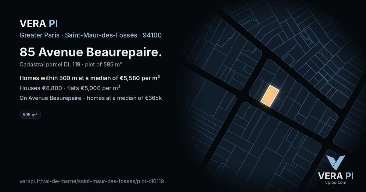 85 Avenue Beaurepaire, Saint-Maur-des-Fossés at night – the plot lit, the parcels around coloured by the prices near them