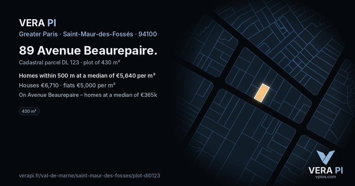 89 Avenue Beaurepaire, Saint-Maur-des-Fossés at night – the plot lit, the parcels around coloured by the prices near them