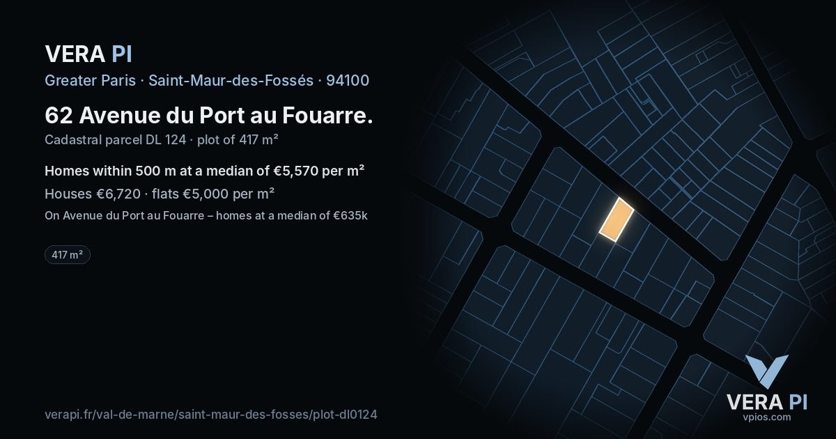62 Avenue du Port au Fouarre, Saint-Maur-des-Fossés at night – the plot lit, the parcels around coloured by the prices near them